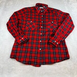 American Edition Mens Flannel Shirt Button Up Plaid Red Black Medium M‎